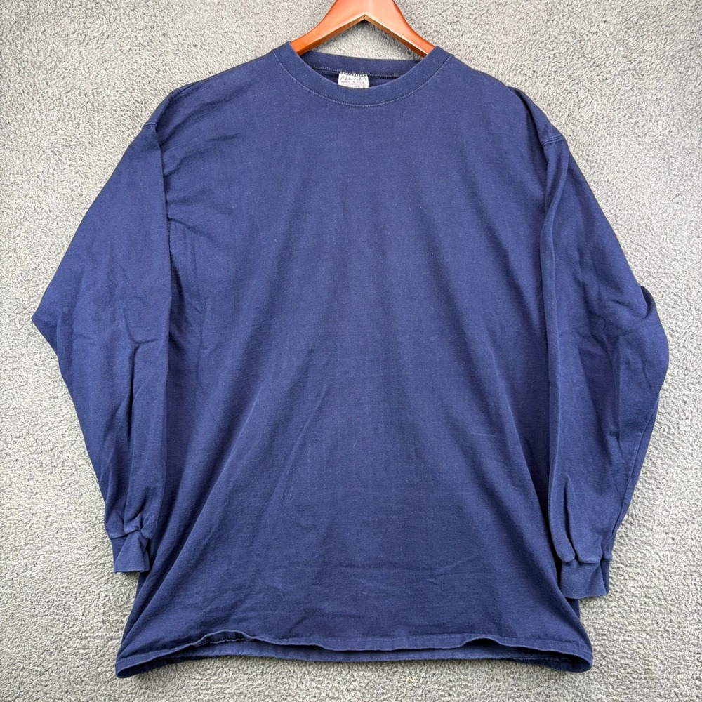 Pluma Mens XL Heavyweight Cotton Long Sleeve T-Shirt Navy Blue Made in USA 90s